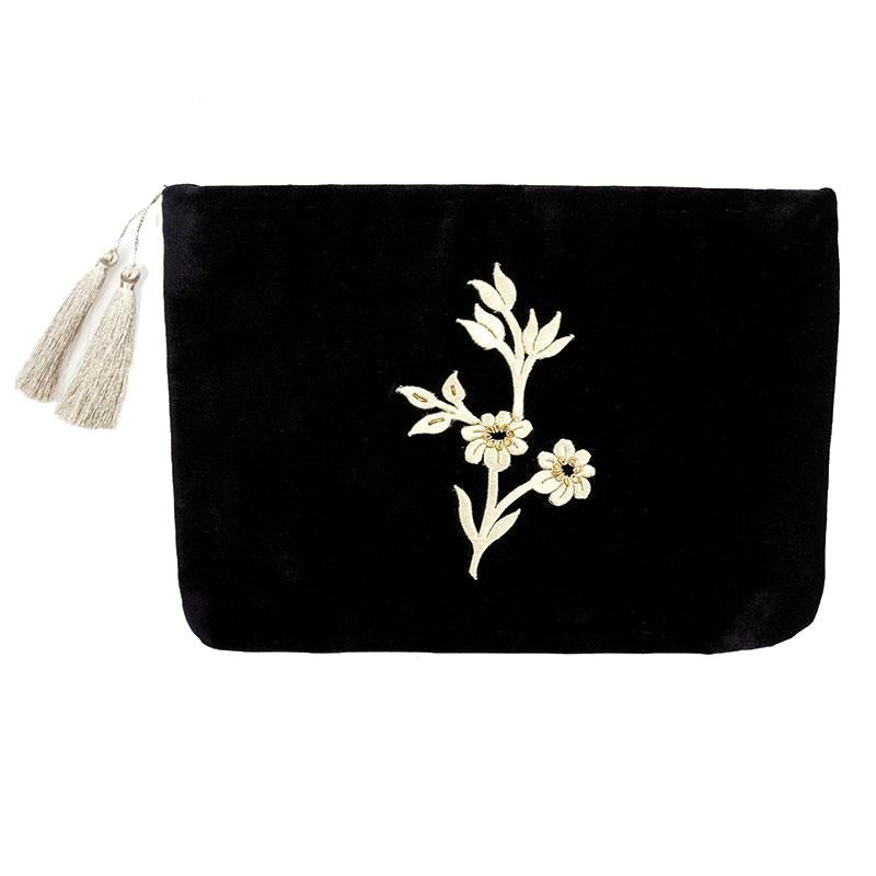 Çiçekli Siyah Kadife Clutch