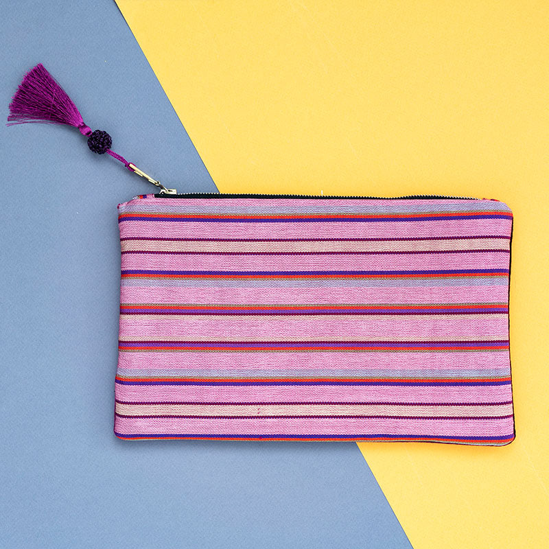 Açık Pembe Kutnu Kadife Clutch