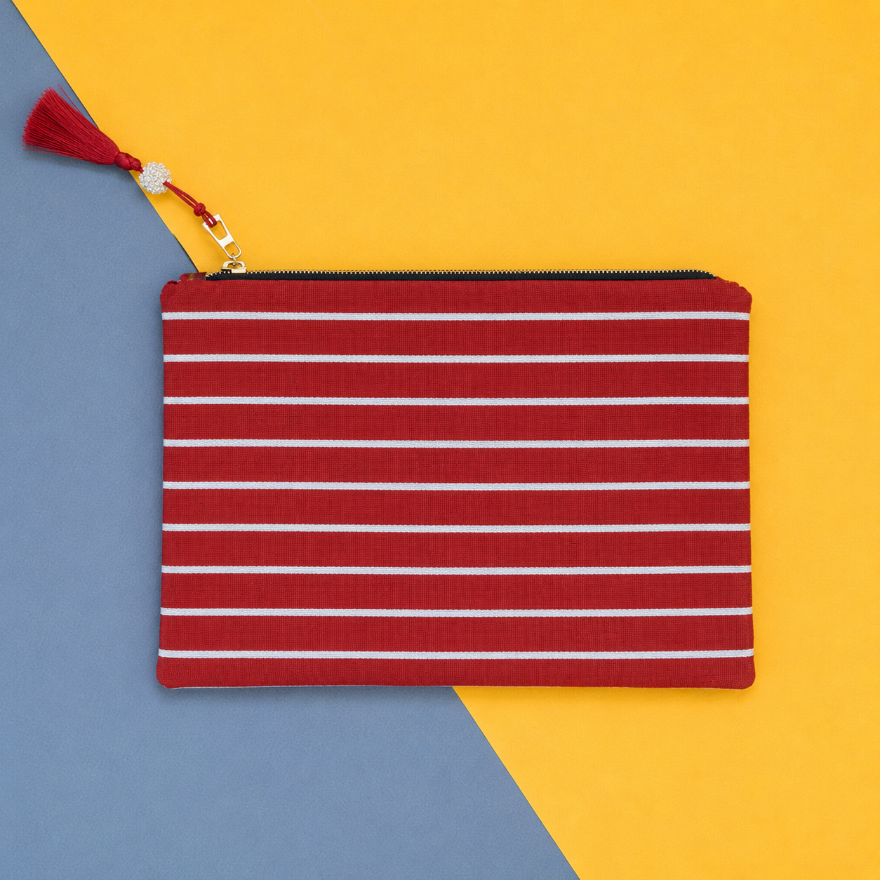 Kırmızı Siyah Kadife Kutnu Clutch