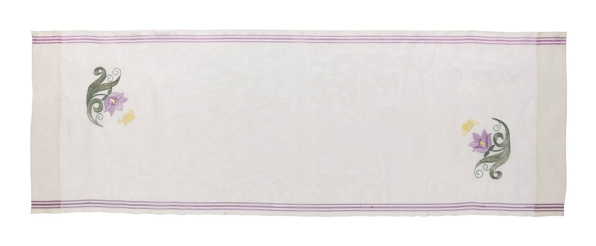 Kelebek Desenli Pembe Çizgili Ödemiş İpeği Runner